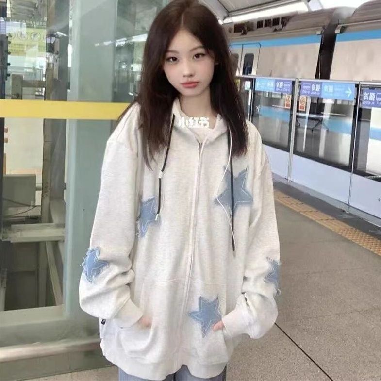 Áo Khoác Khóa Kéo Có Mũ Trùm Phong Cách Hàn Quốc Cổ Điển Mới Cho Nữ