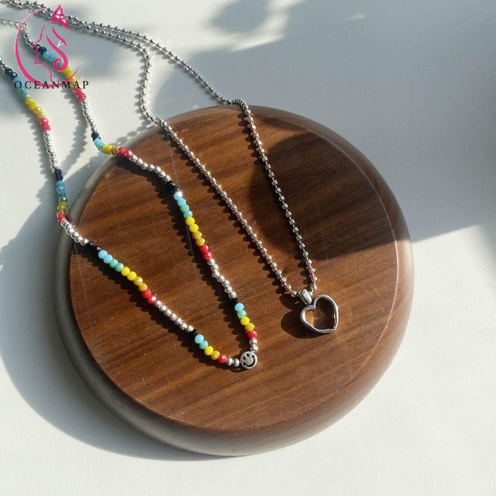 OCEANMAP Vòng cổ Hạt Acrylic Bạc Mặt Cười Nhiều Màu Sắc Phong Cách Hip Hop Ins Dành Cho Làm Quà Sinh Nhật