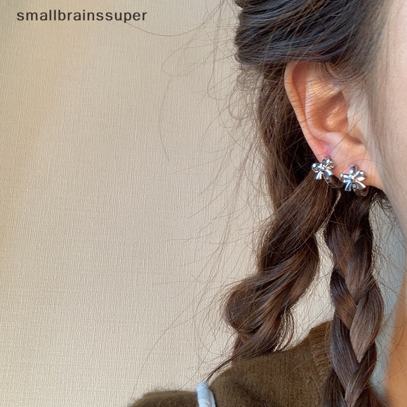 1 Đôi Bông Tai Hình Nơ Bằng Kim Loại Phong Cách Harajuku Vintage Y2k