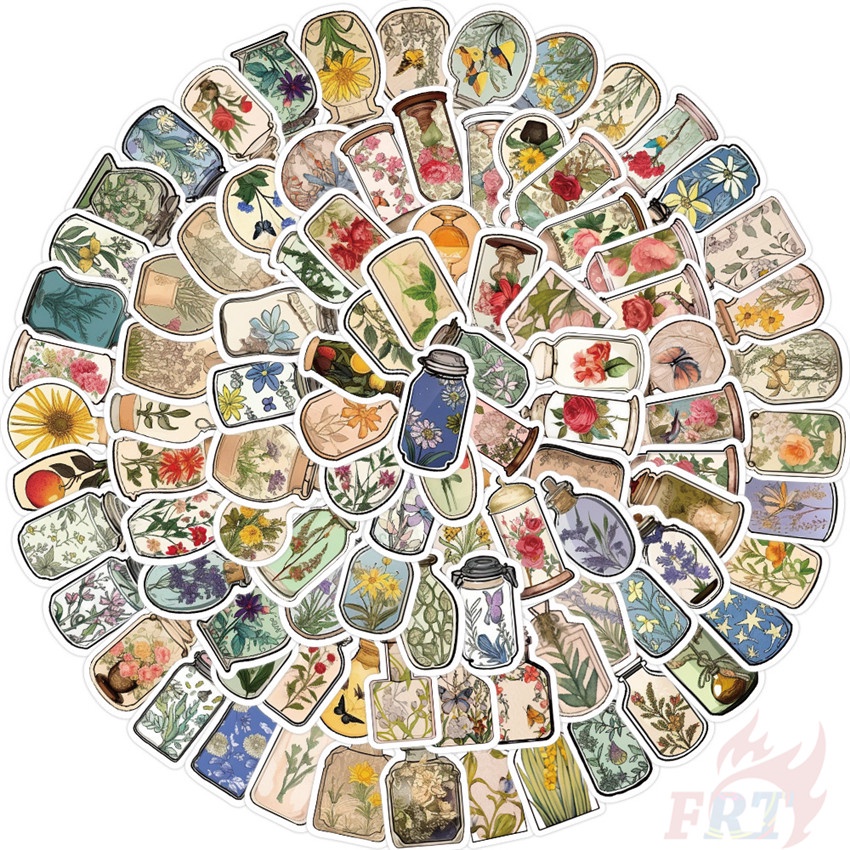 Bộ 200 Chiếc ❉ Miếng Dán Trang Trí Bình Hoa Mini Phong Cách Vintage ❉ Sticker Dán Tường Chống Thấm Nước Họa Tiết Doodle Hợp Thời Trang