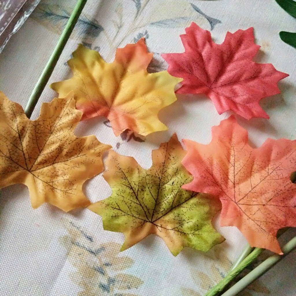 Túi 50 Lá Phong Nhân Tạo Bằng Vải Không Phai Dùng Trang Trí Halloween