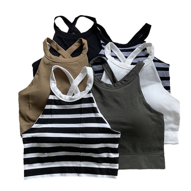 Áo Hai Dây Ôm Dáng Họa Tiết Kẻ Sọc Có Đệm Ngực Cho Nữ