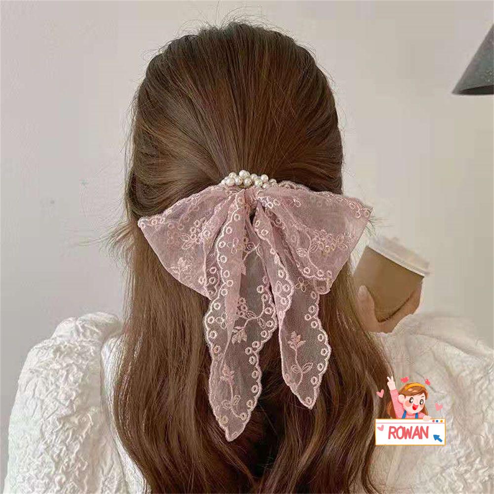 ROWANS Dây Cột Tóc Đuôi Ngựa Bằng Vải Voan Phối Ren Co Giãn Dễ Thương