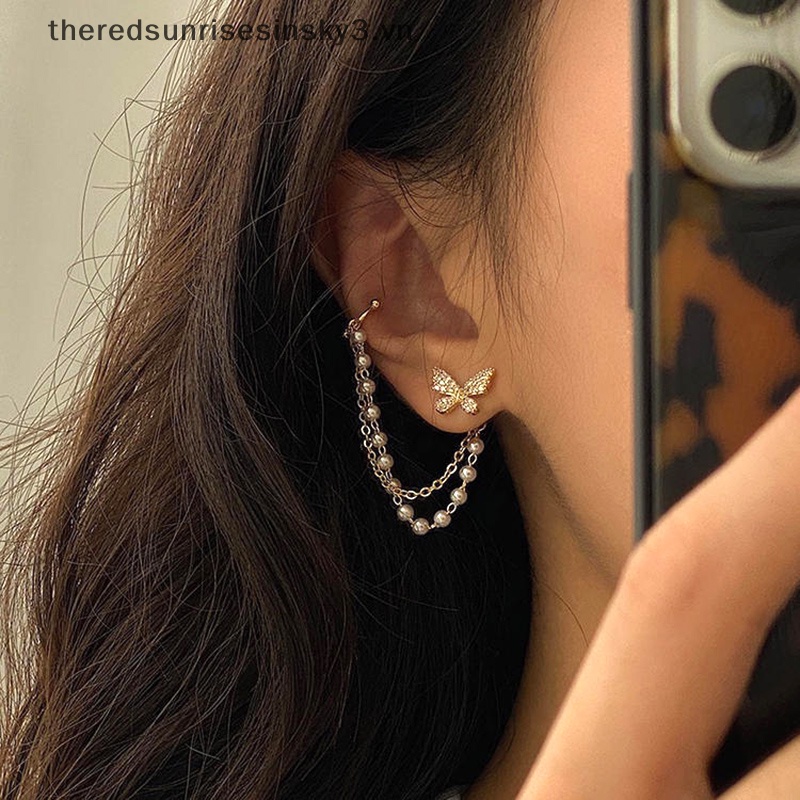 Bông Tai Đinh Tán Hình Bướm Đính Đá Thanh Lịch Thời Trang Hàn Quốc Cho Nữ