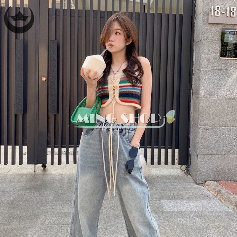 Áo Hai Dây Dệt Kim Kẻ Sọc Nhiều Màu Sắc Gợi Cảm Cho Nữ