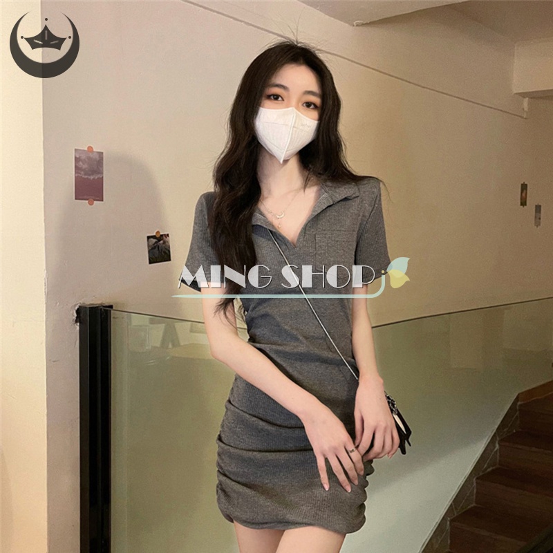 Đầm Tay Ngắn Cổ Chữ V Dáng Ôm Thời Trang Mùa Hè Quyến Rũ Cho Nữ