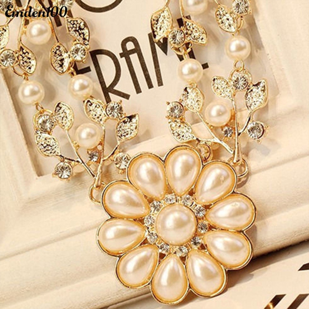 [EMDEN] Vòng cổ Hai Lớp Mặt Hoa Đính Ngọc Trai Nhân Tạo Thanh Lịch Cho Dating