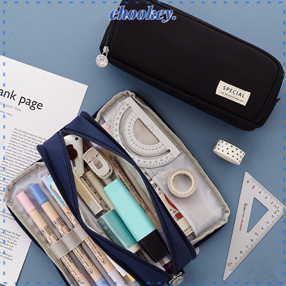 CHOOKEY Túi Đựng Bút Bằng Vải Canvas Hai Mặt Có Khóa Kéo Tiện Dụng