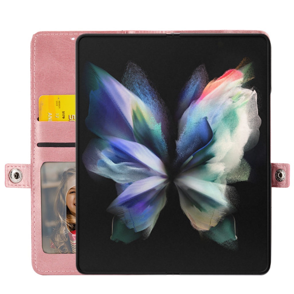 Ốp Điện Thoại Da Kèm Ngăn Đựng Thẻ Và Dây Đeo Chéo Sang Trọng Cho Samsung Galaxy Z Fold 5 4 3 Fold5 Fold4 Fold3 5G
