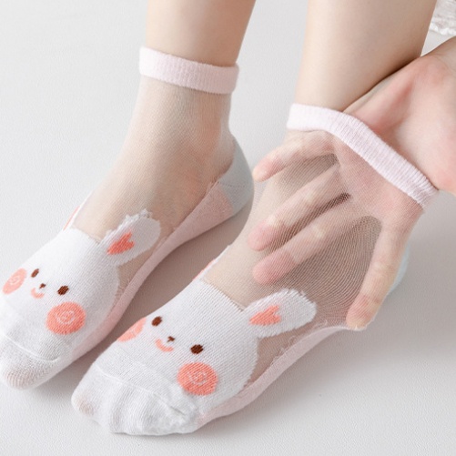 Bộ 5 Đôi Vớ Cotton Lụa Lạnh Mỏng Thoáng Khí In Hoạt Hình Dễ Thương Thời Trang Mùa Hè Cho Bé Gái