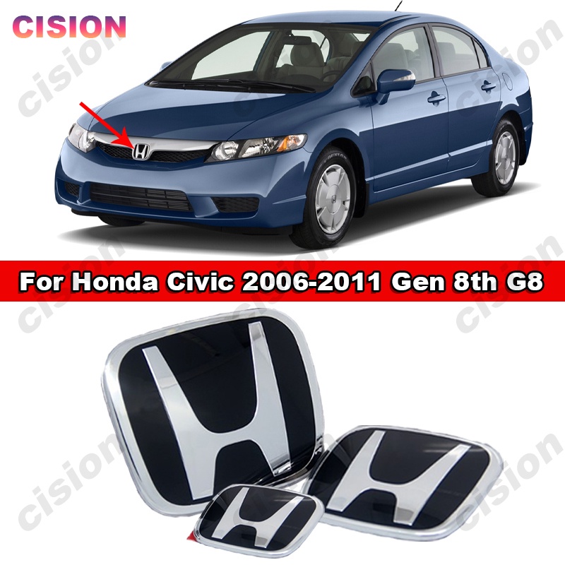 Logo 3D Màu Đen Bằng Acrylic Trang Trí Vô Lăng Xe Hơi Honda Civic FD 2006-2011 G8 8 Gen