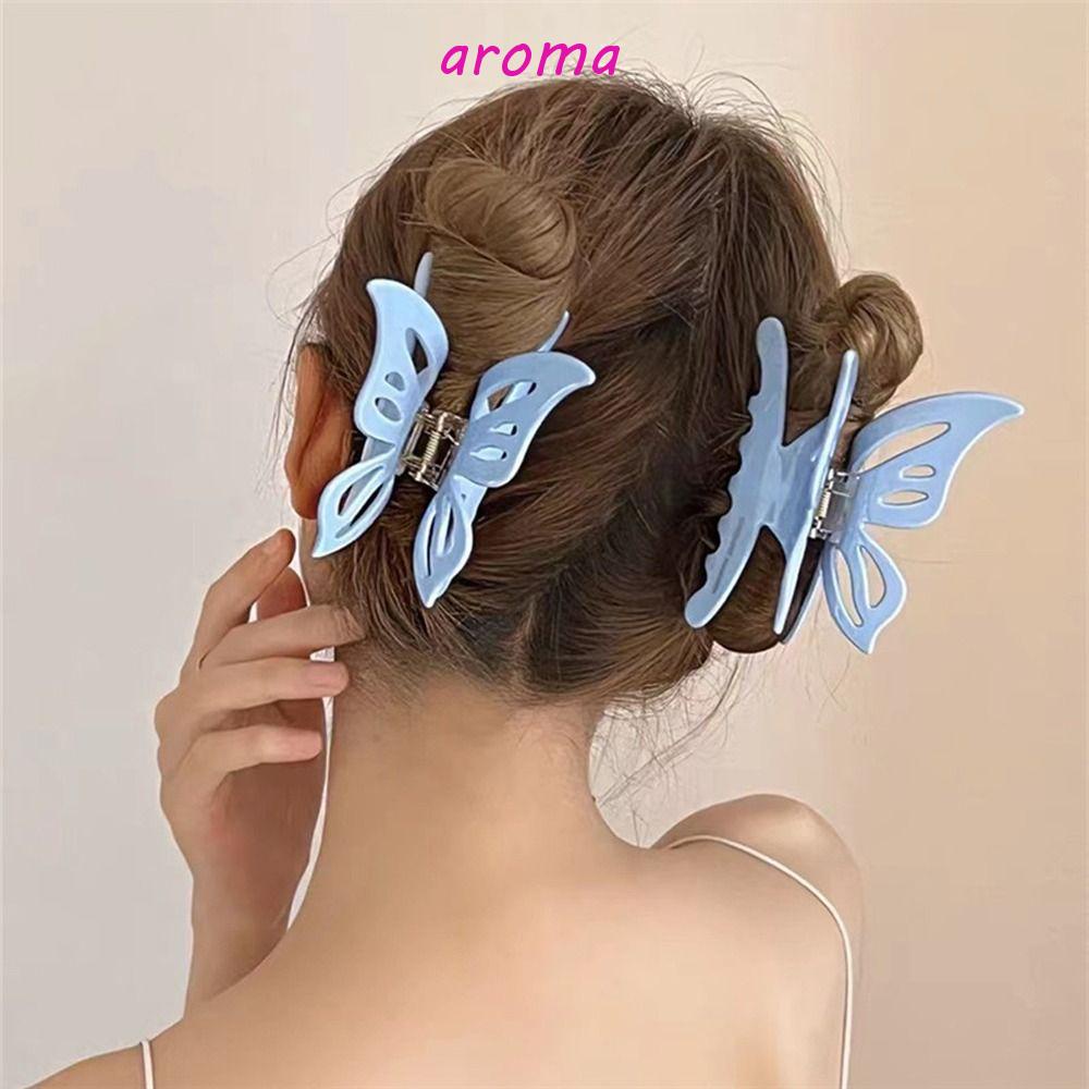 AROMA Kẹp Tóc Đuôi Ngựa Bằng Nhựa Hình Bướm Phong Cách Hàn Quốc Thanh Lịch