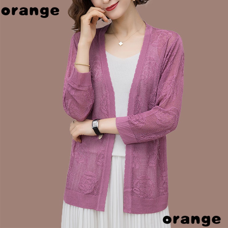 Áo Khoác Cardigan Dệt Kim Mỏng Chống Nắng Thoáng Khí Thời Trang Xuân Thu Cho Nữ Trung Niên
