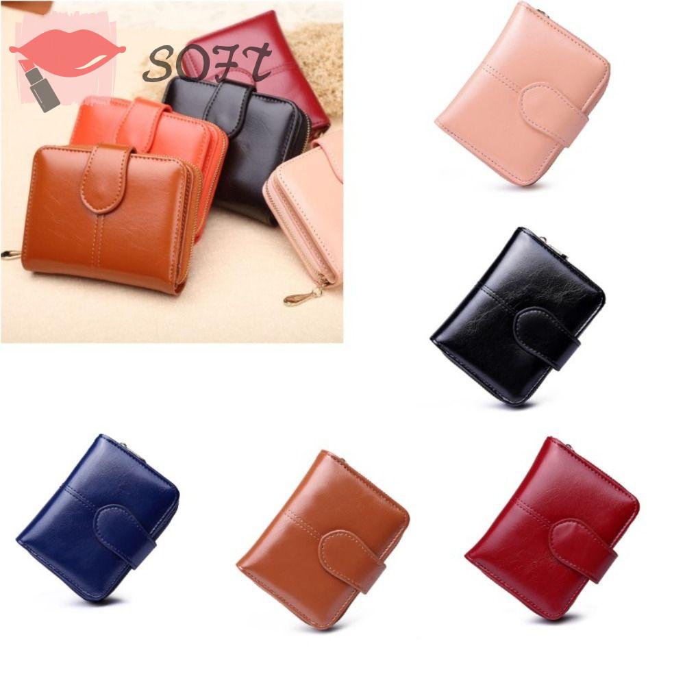 SOFTNESS Ví Tiền Da Pu Màu Trơn Có Khóa Kéo Thời Trang Cho Nữ