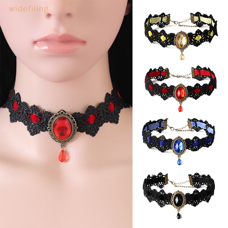 Vòng Cổ Choker Dây Nhung Đen Bản Rộng Đính Đá Pha Lê Phong Cách Gothic Cổ Điển