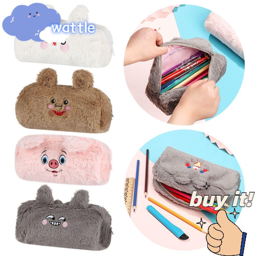 WATTLE Túi Đựng Bút Cỡ Lớn Phối Lông Dễ Thương Cho Học Sinh