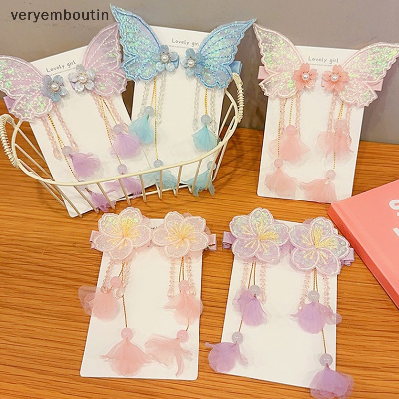 1 Cặp Trâm Cài Tóc Tua Rua Thêu Hoa Bướm Handmade Thời Trang Cho Nữ