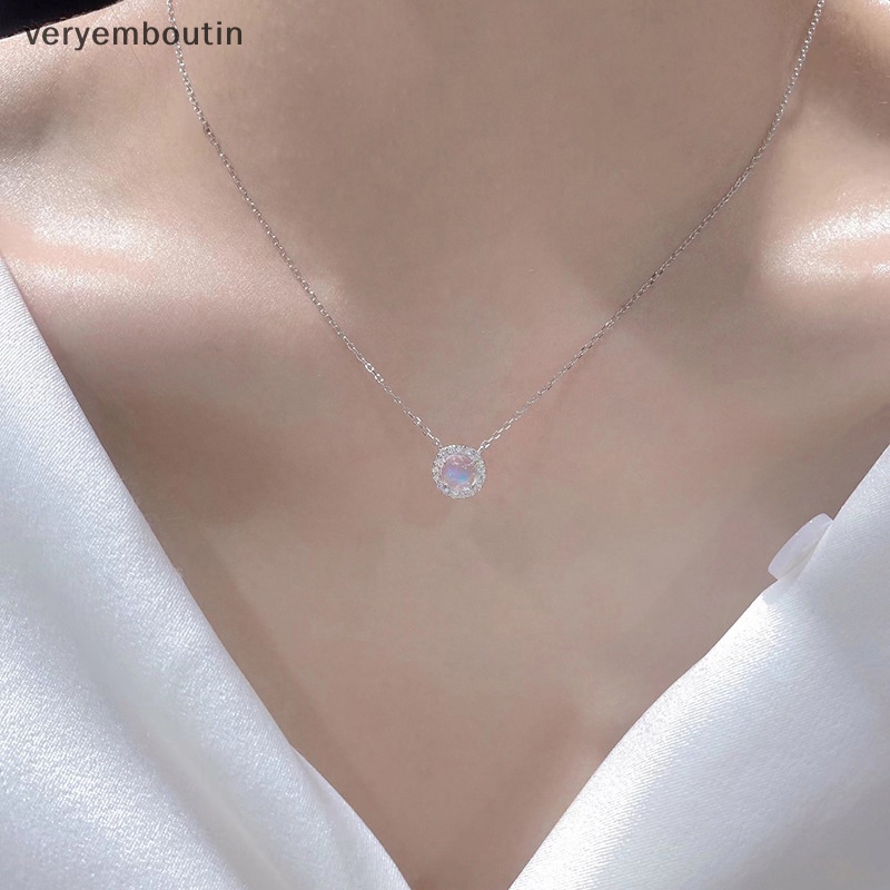 Vòng cổ Mặt Tròn Đính Đá Zircon Xanh Dương Lấp Lánh Thời Trang Cho Nữ