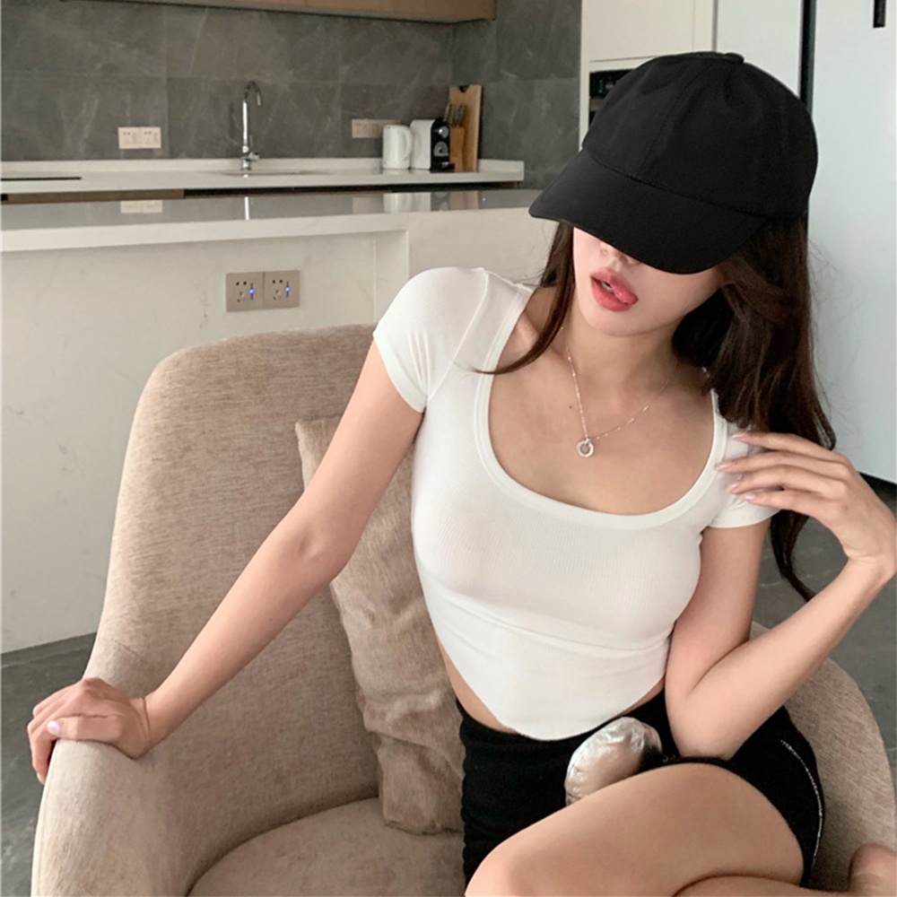 Áo Croptop Tay Ngắn Màu Trơn Thời Trang Hàn Quốc Cho Nữ