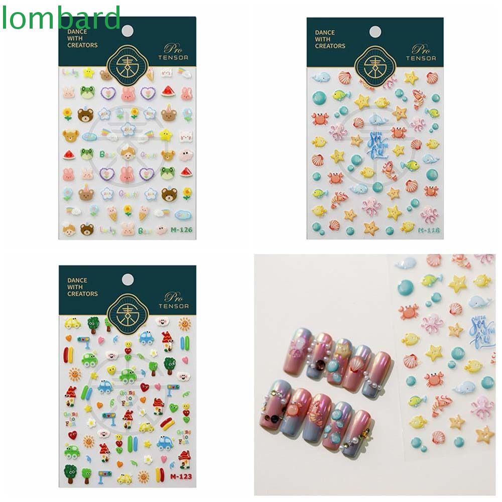 LOMBARD Miếng Dán Móng Tay Họa Tiết Hoạt Hình Gấu / Hoa / Sinh Vật Biển Nhiều Màu Sắc Xinh Xắn Cho Nữ