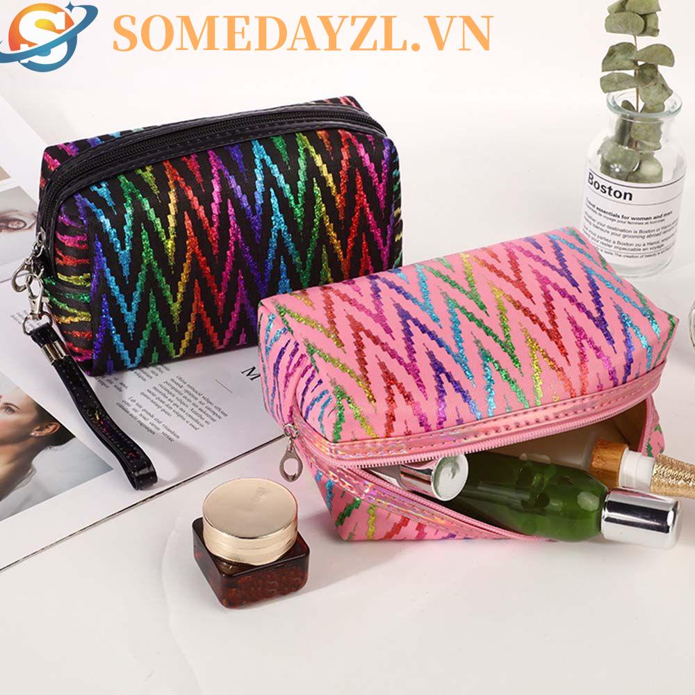 SOMEDAYZL Túi Đựng Mỹ Phẩm Bằng PVC Chống Thấm Nước Màu Laser Thời Trang