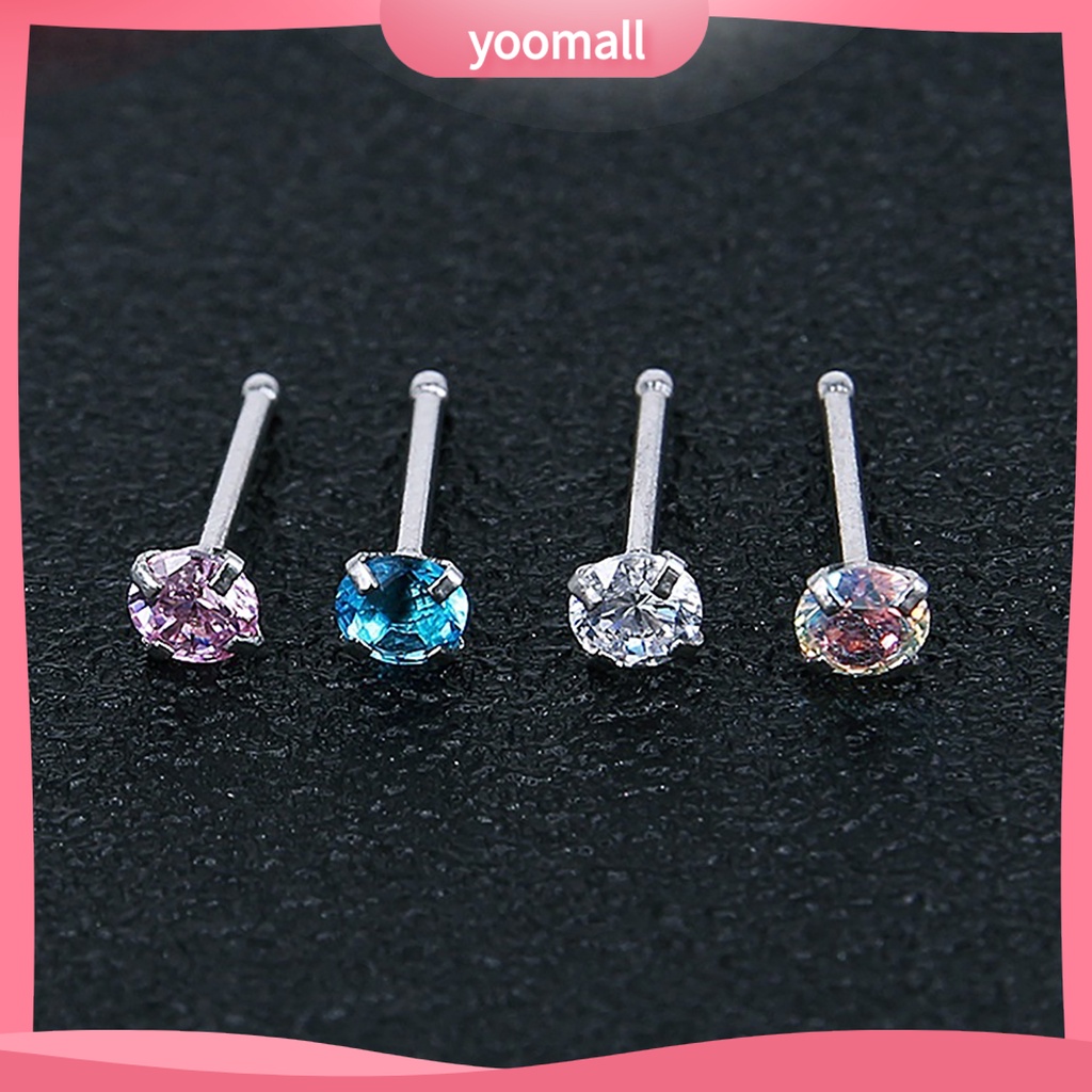 Bộ 3 Khuyên Mũi Bằng Thép Không Gỉ Đính Đá Zircon Hình Ngôi Sao / Trái Tim