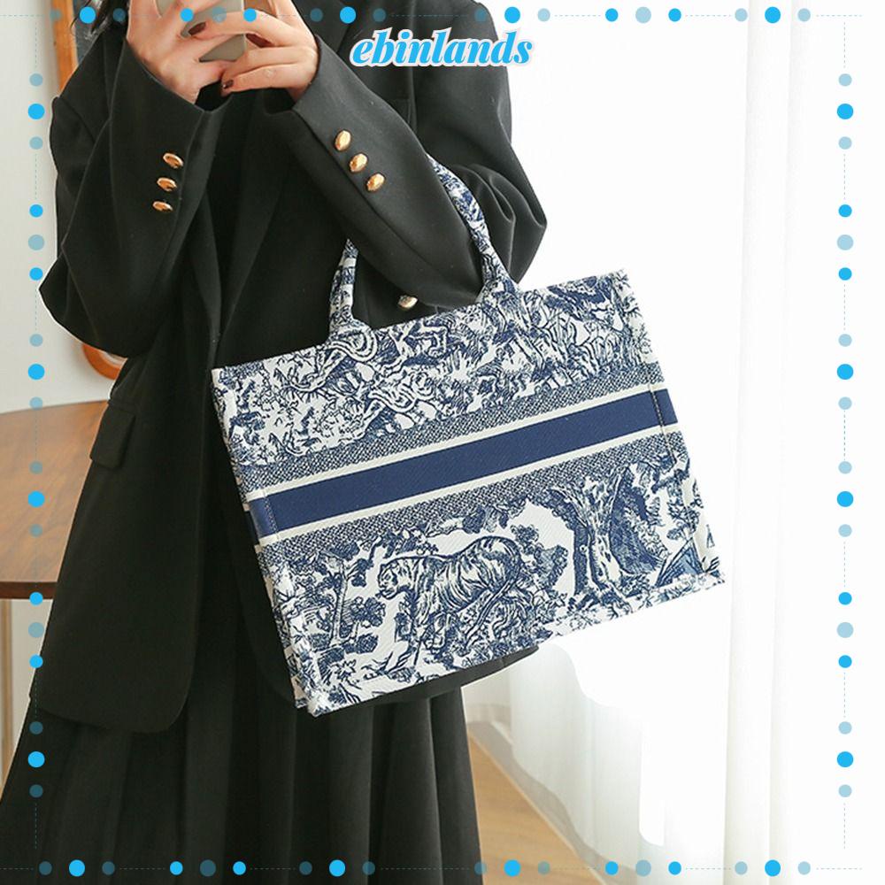 EBINLANDS Túi Xách Vải Lanh Cotton Cỡ Lớn Phong Cách Retro Sang Trọng Cho Nữ