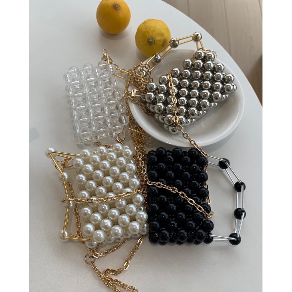 Túi Xách JASMIN NOIR Đeo Chéo Mini Hình Vuông Đính Ngọc Trai Đơn Giản Xinh Xắn Dành Cho Nữ