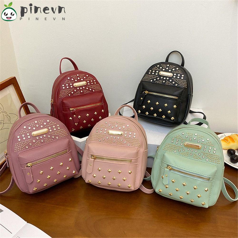 PINEVN Balo Đi Học Mini Đính Đinh Tán Đa Năng Thời Trang Cho Nữ