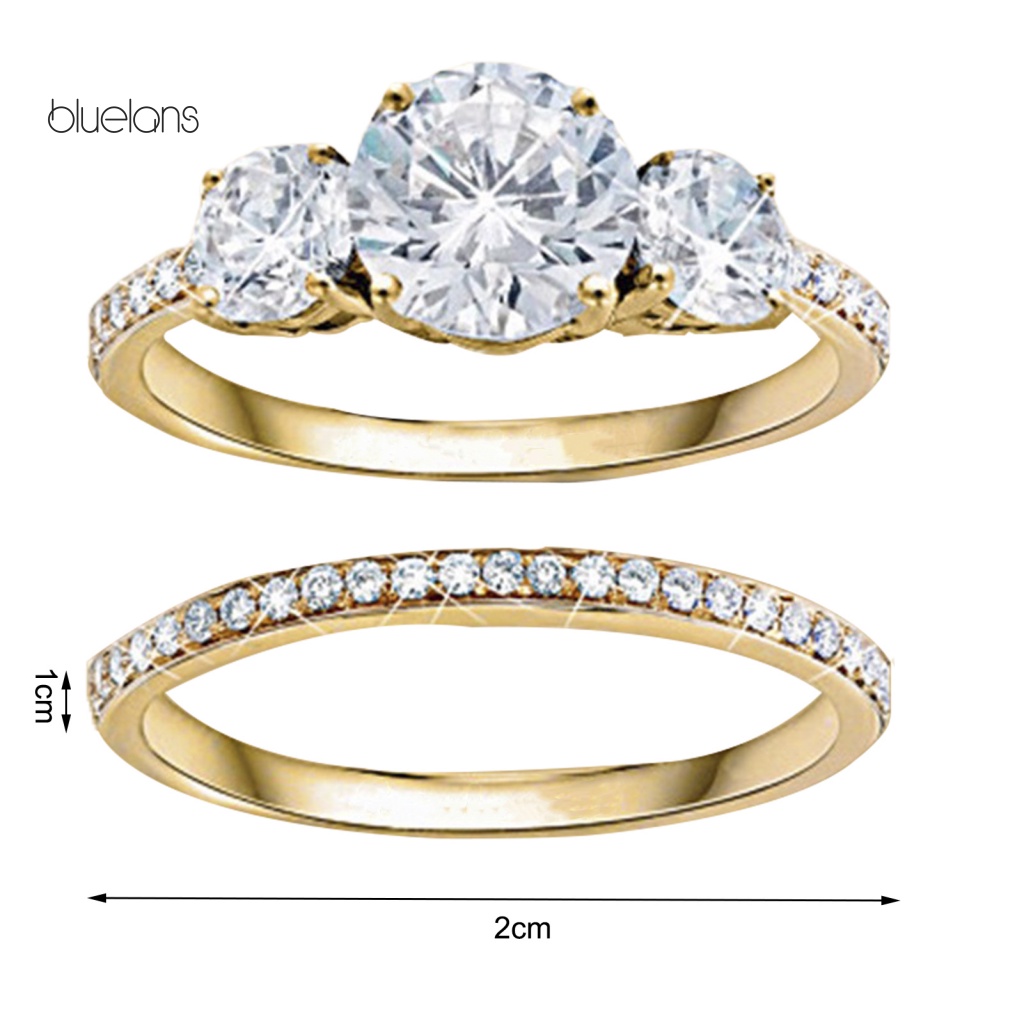 Set 2 Nhẫn Hợp Kim Đính Đá Zircon Thời Trang Cho Nữ