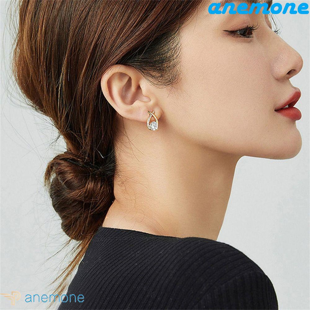 ANEMONE Khuyên Tai Hợp Kim Đính Đá Phong Cách Hàn Quốc Thời Trang Cho Nữ
