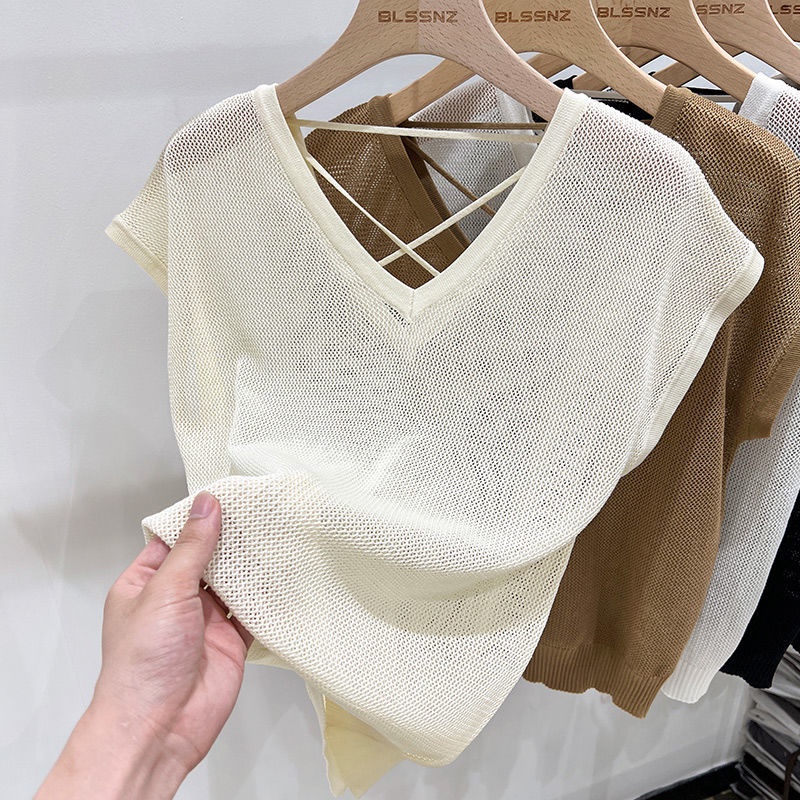 Áo Sát Nách Dệt Kim Cổ Chữ v Phối Lưới TZ8B