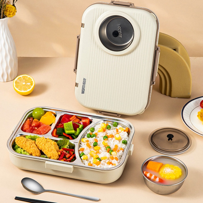 Hộp Cơm Trưa Cách Nhiệt 3 Ngăn 1100ML Bằng Thép Không Gỉ 304 Thân Thiện Với Môi Trường
