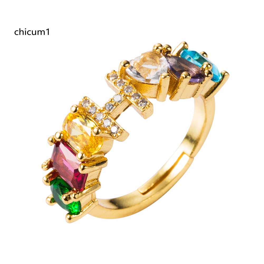 Nhẫn Hở Unisex Đính Đá Zirconia Màu Cầu Vồng Có Thể Điều Chỉnh Kích Cỡ