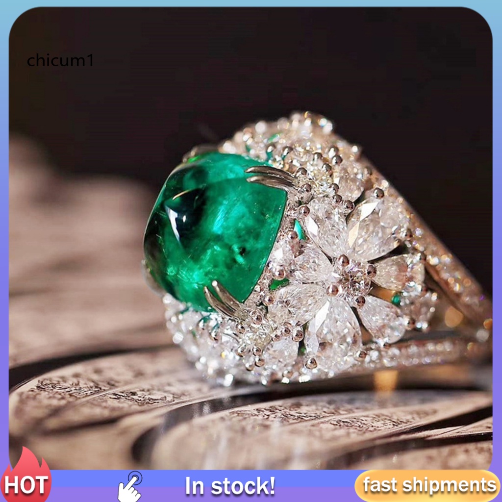 Nhẫn Mạ Bạc Đính Đá Pha Lê Xanh Hình Vuông Phong Cách Retro