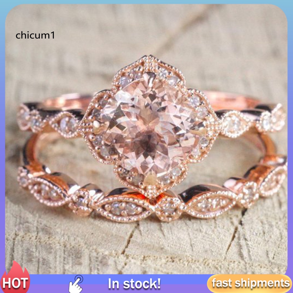 1 Bộ Nhẫn Cưới Đính Đá Zircon Lấp Lánh Mạ Điện Chống Rỉ Sét Cho Nữ