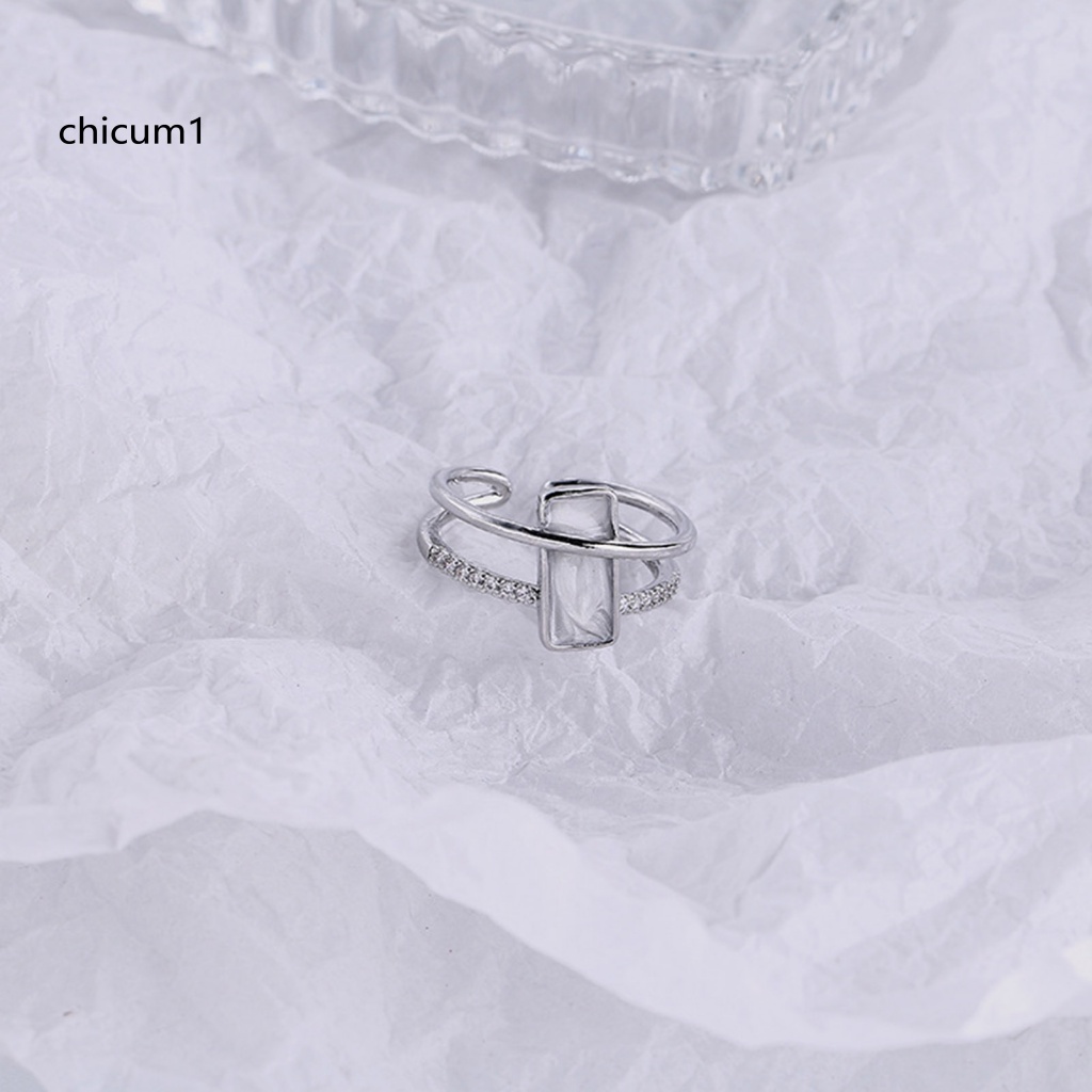 Nhẫn Đeo Khớp Ngón Tay Hình Vuông Hai Lớp Đính Đá Zircon Giả Có Thể Điều Chỉnh Cho Nữ