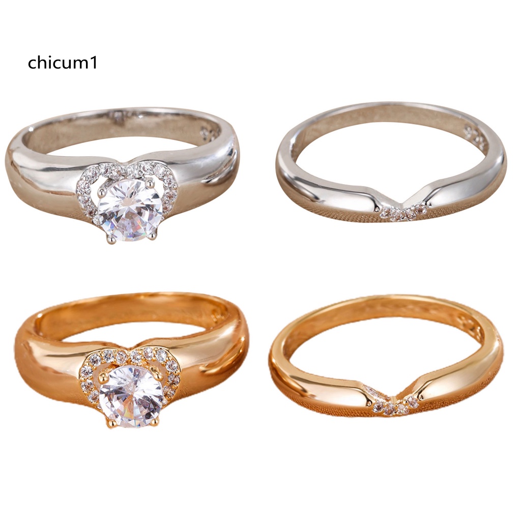 1 Cặp Nhẫn Đính Hôn Đính Đá Hình Trái Tim Lấp Lánh Dành Cho Nam Và Nữ