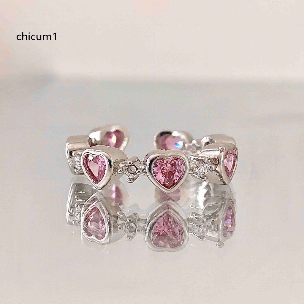 Nhẫn Hở Hình Trái Tim Đính Đá Pha Lê Nhân Tạo Màu Hồng Xinh Xắn Thời Trang Cho Nữ