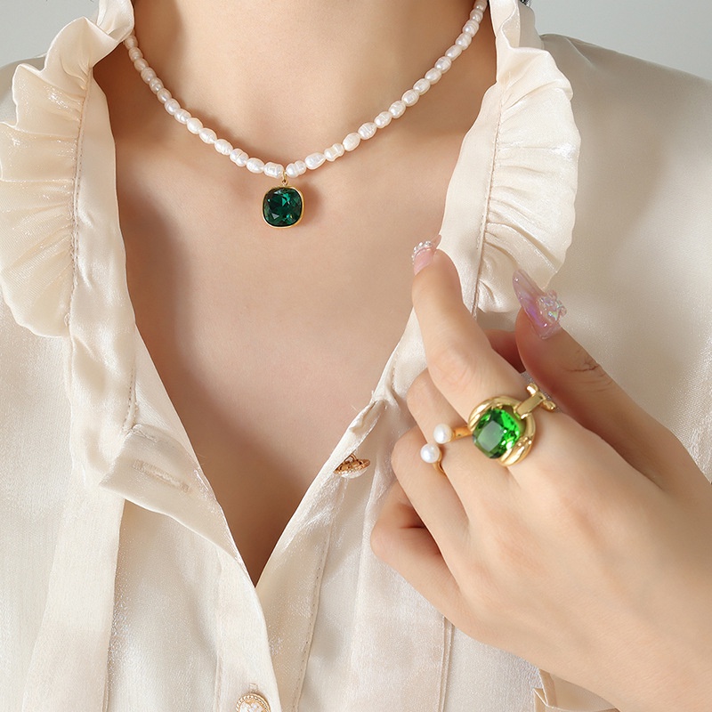 Vòng cổ Ngọc Trai Baroque Dát Đá Pha Lê Hình Chữ Nhật Sang Trọng Nhẹ Nhàng Phong Cách Dongdaemun Hàn Quốc Cho Nữ