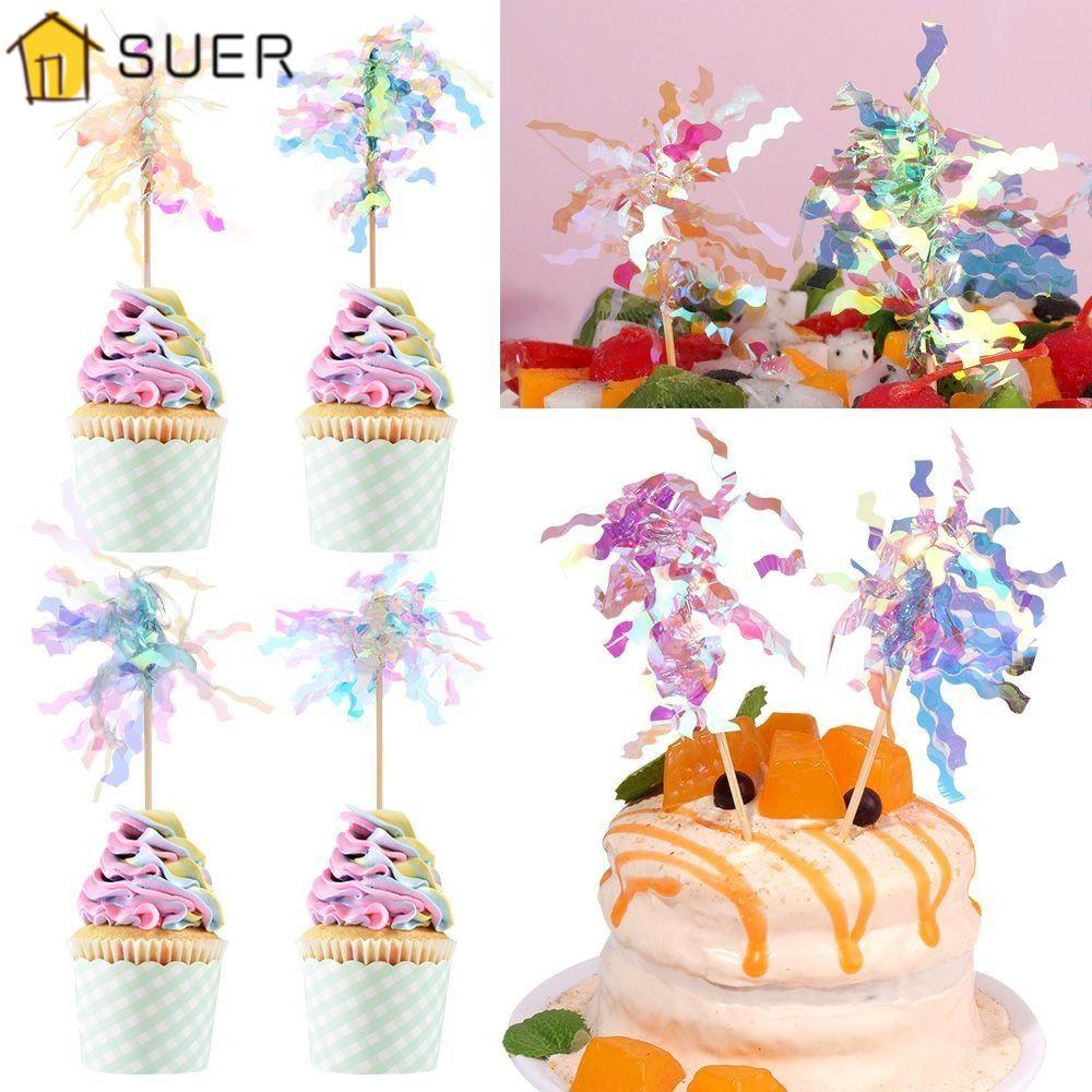 SUENIN Set 30 Phụ Kiện Cắm Trang Trí Bánh Kem Bằng Nhựa Họa Tiết Mưa Lấp Lánh DIY