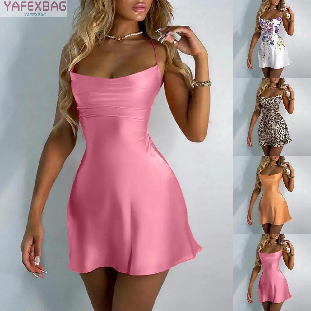 Women Sexy Halter Satin Suspender Party Club Birthday Holiday Slip Short Dress