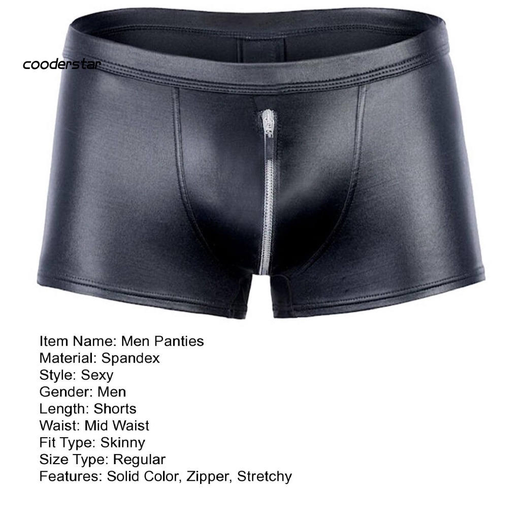 Quần Lót Giả Da Phối Khóa Kéo Màu Trơn Quyến Rũ Cho Nam