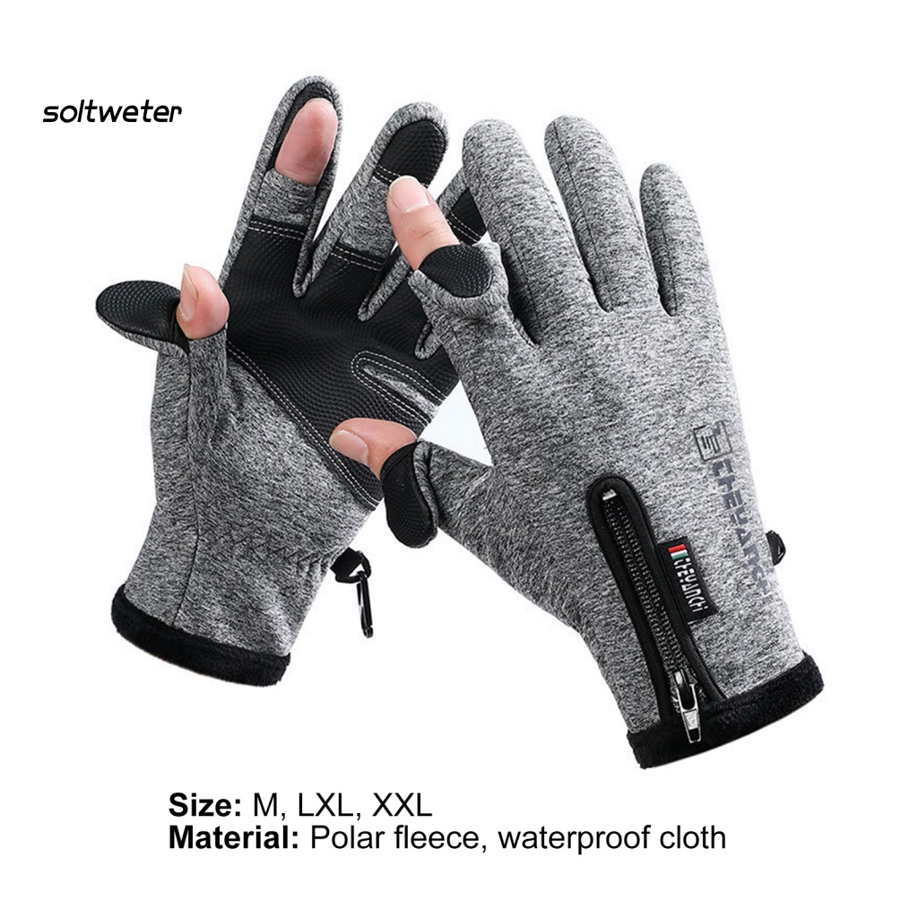 1 Đôi Găng Tay Đạp Xe 2 Ngón Chống Mòn Giữ Ấm Có Khóa Kéo Có Thể Chạm Màn Hình Cảm Ứng