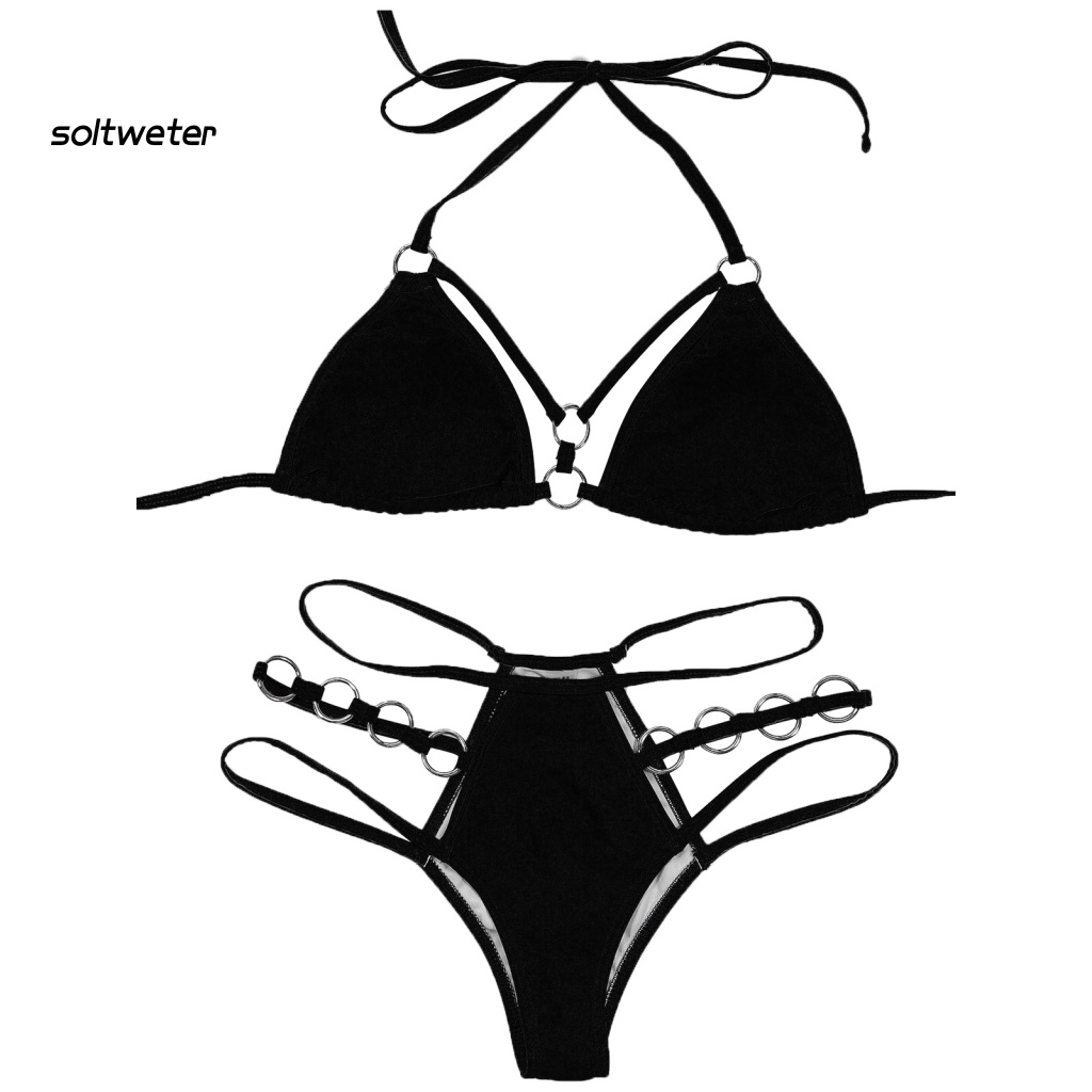 Bộ Đồ Bơi 2 Mảnh Có Vòng Kim Loại Màu Sắc Tinh Khiết Tùy Chỉnh Thời Trang Cho Nữ