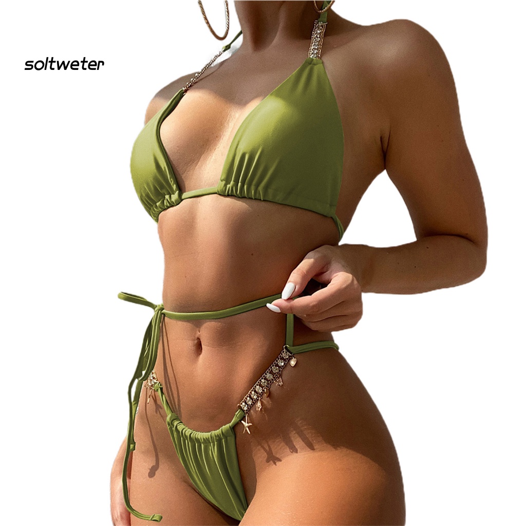 Bộ Bikini 2 Mảnh Đính Đá Lấp Lánh Màu Sắc Tinh Khiết Quyến Rũ