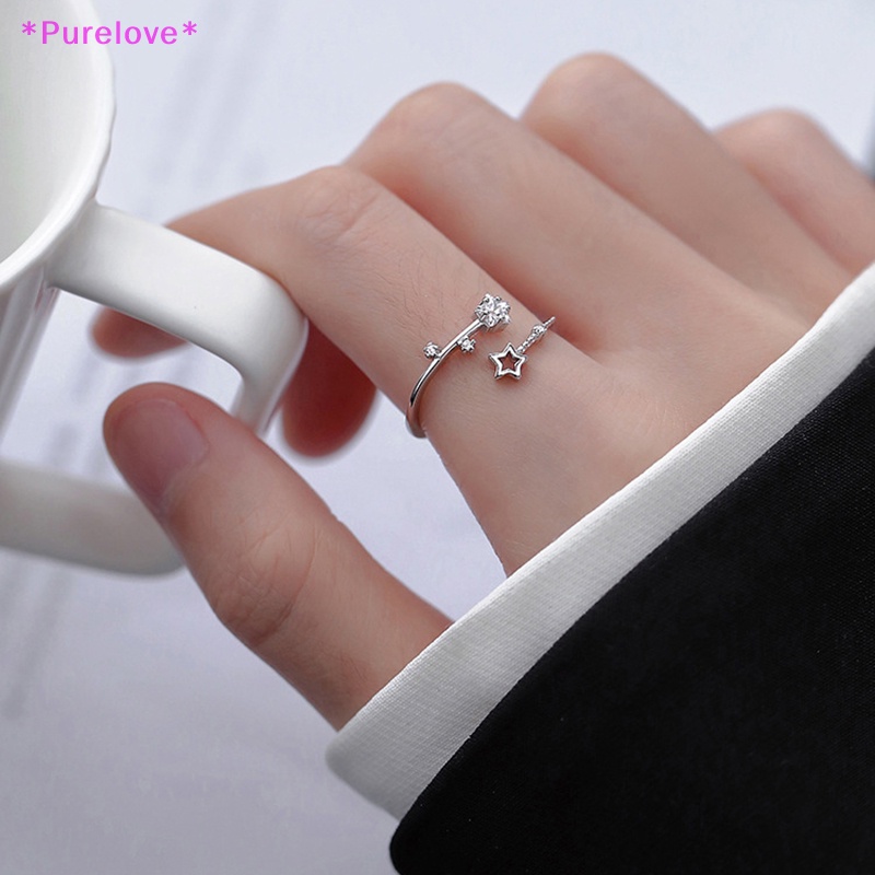 Nhẫn Hở Mạ Bạc Hình Ngôi Sao Năm Cánh Đính Đá Zircon Phong Cách Hàn Quốc Cho Nữ Mới