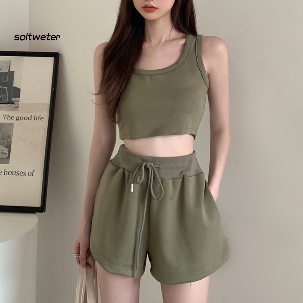 1 Bộ Đồ Thể Thao Áo Không Tay Dây Rút Màu Sắc Thời Trang Mùa Hè Cho Nữ