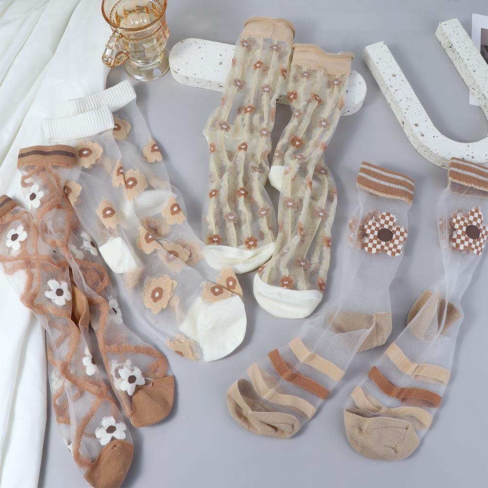 QQMALL Vớ Lụa Thủy Tinh Nhật Bản Thoáng Khí Thoải Mái Màu Cà Phê Trái Tim Hợp Thời Trang