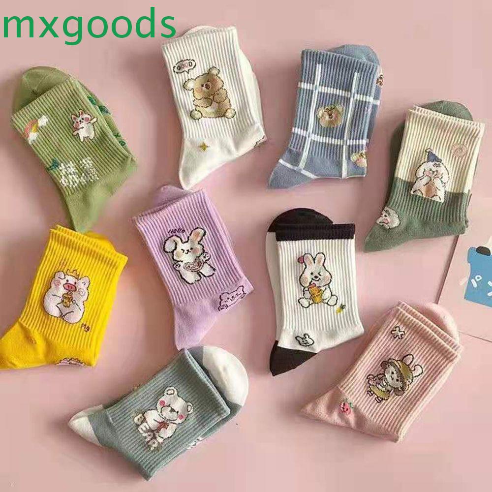 MXGOODS Vớ Cotton Cổ Trung Thoáng Khí In Họa Tiết Thỏ Hoạt Hình Dễ Thương Cho Nữ